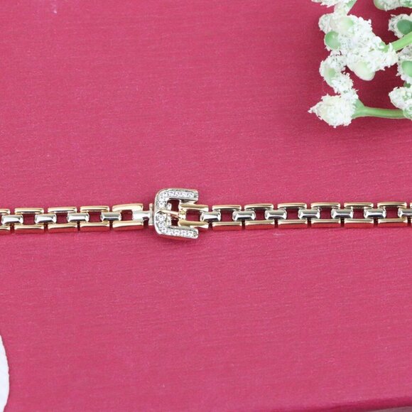 "Elegant Rose Gold Bracelet with Sparkling U-Shaped Center Charm, XPBL0734 - Picture 11 of 12